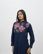 Navy Cotton Collar Top