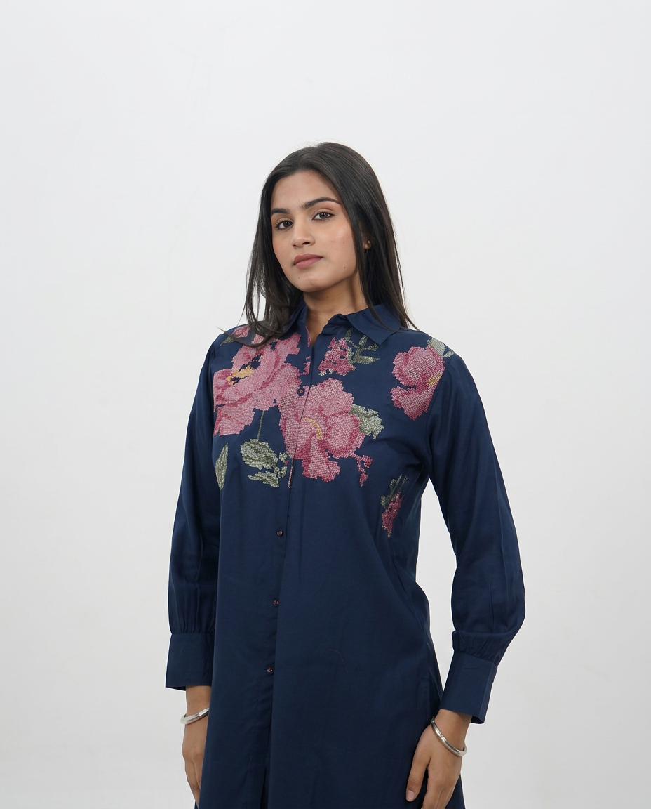 Navy Cotton Collar Top