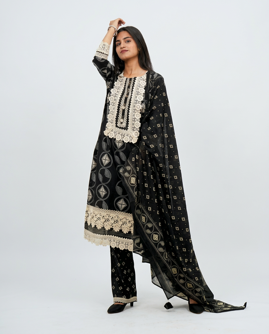 Jet Black cotton Kurta set