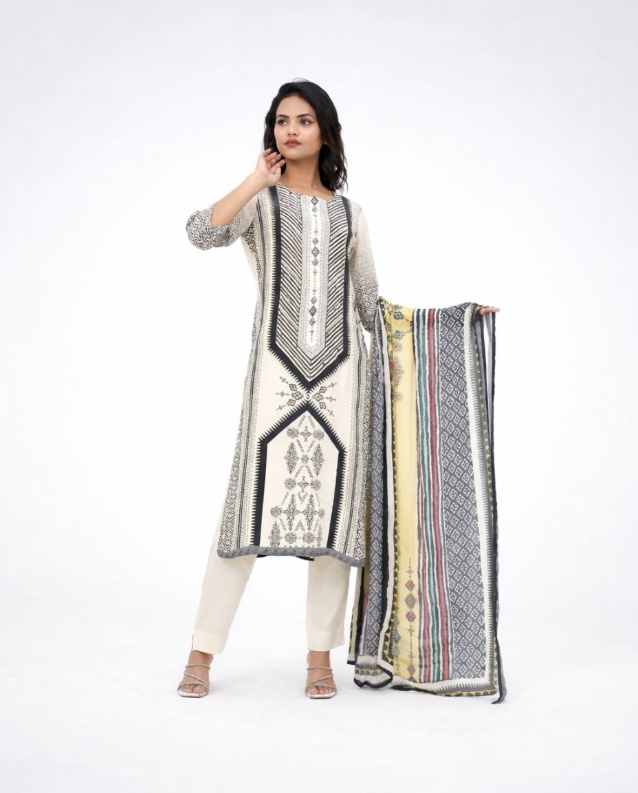 Off-White Crepe Kurta set