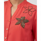 Coral Blossom Beaded Georgette Top