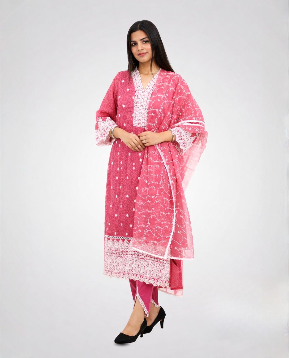Rose-Pink Cotton Kurta set