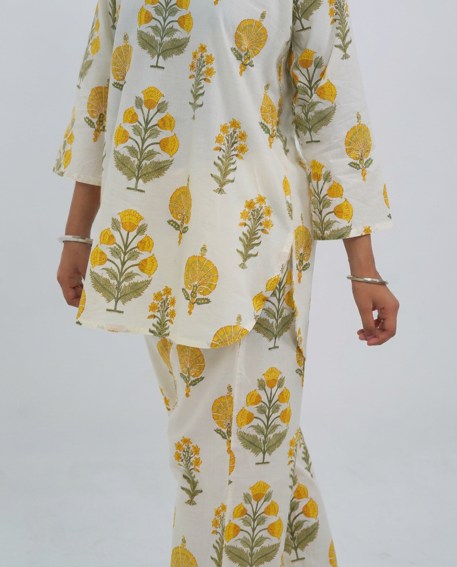 White Cotton Floral Cord-set
