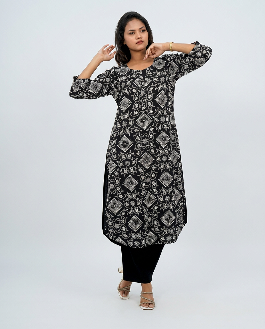 Black Muslin Embroidered Kurta set