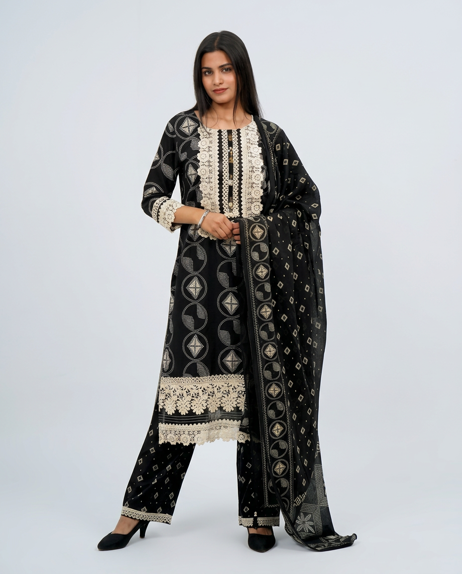 Jet Black cotton Kurta set