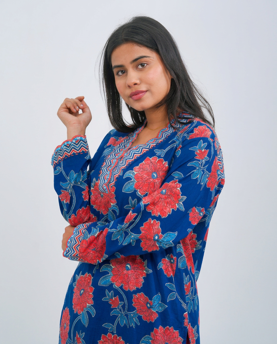 Deep Indigo Floral Cord-set