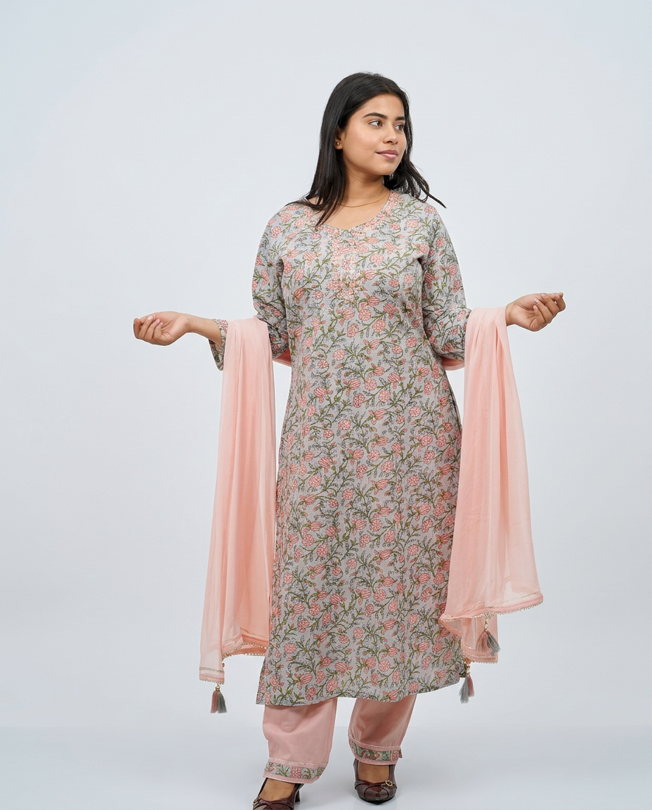 Pastel Grey and Pink Kurta set