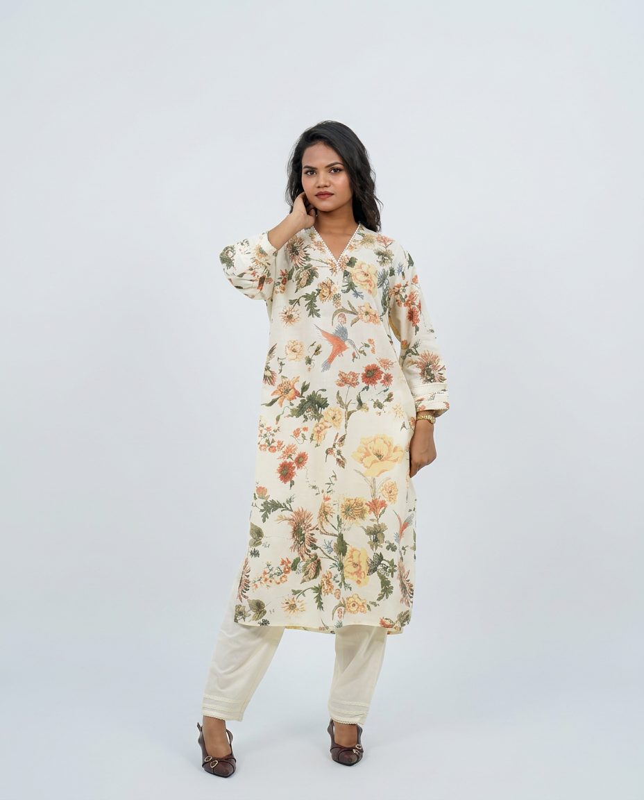 Cream cotton Kurta set