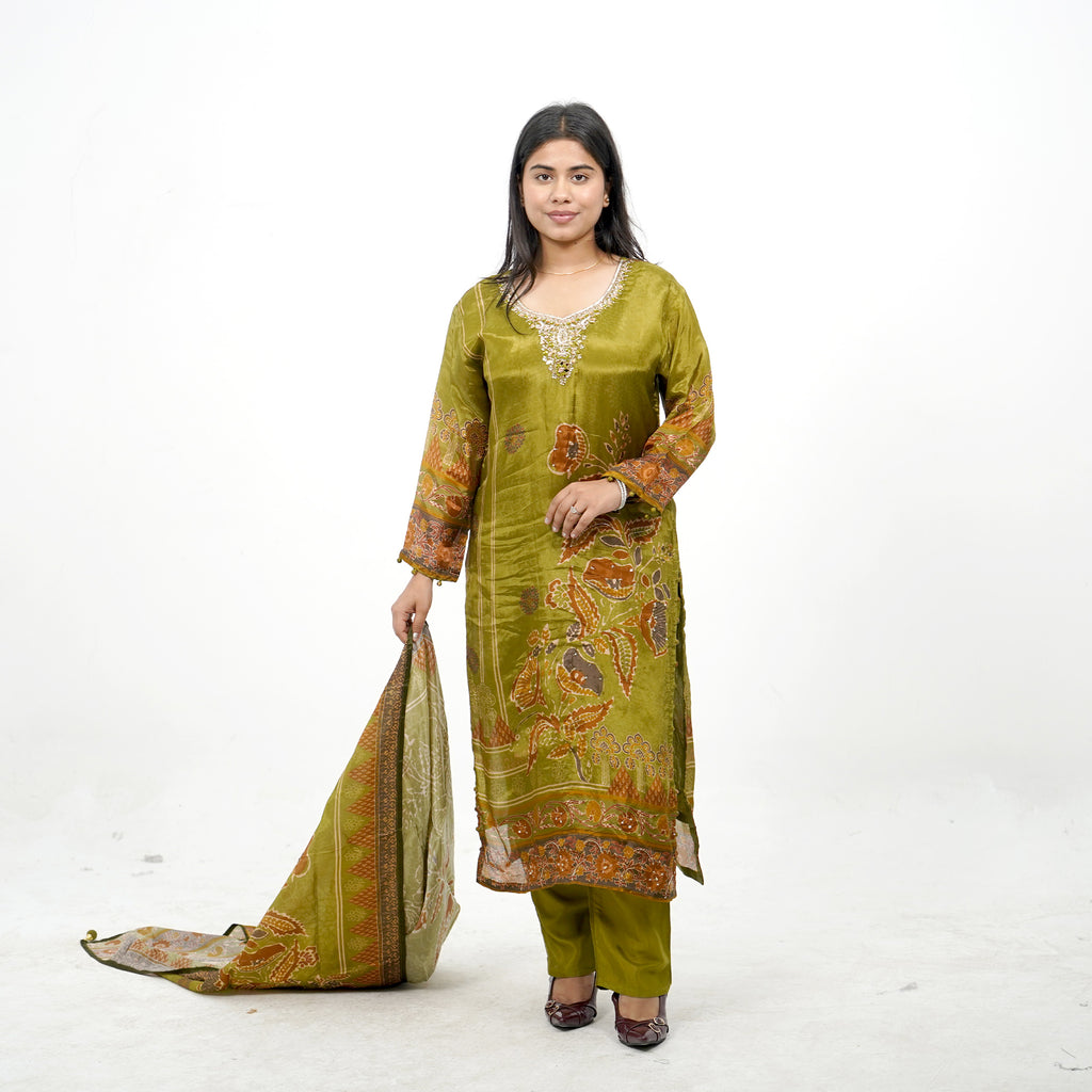 Olive Green Crepe-Blend Kurta Set