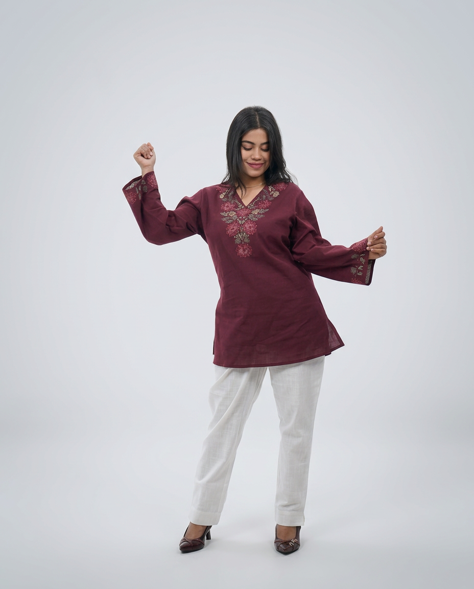 Elegant V-Neck Cotton Top