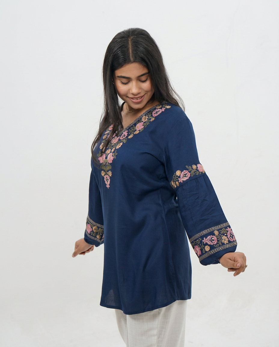 Elegant Blue V-Neck Top