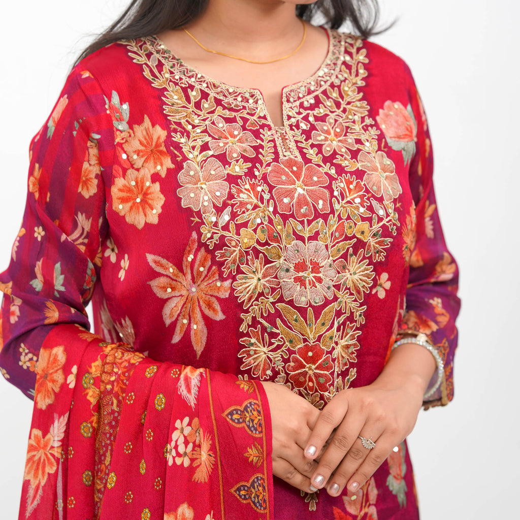 Wine-Toned Muslin Kurta Set