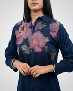 Navy Cotton Collar Top