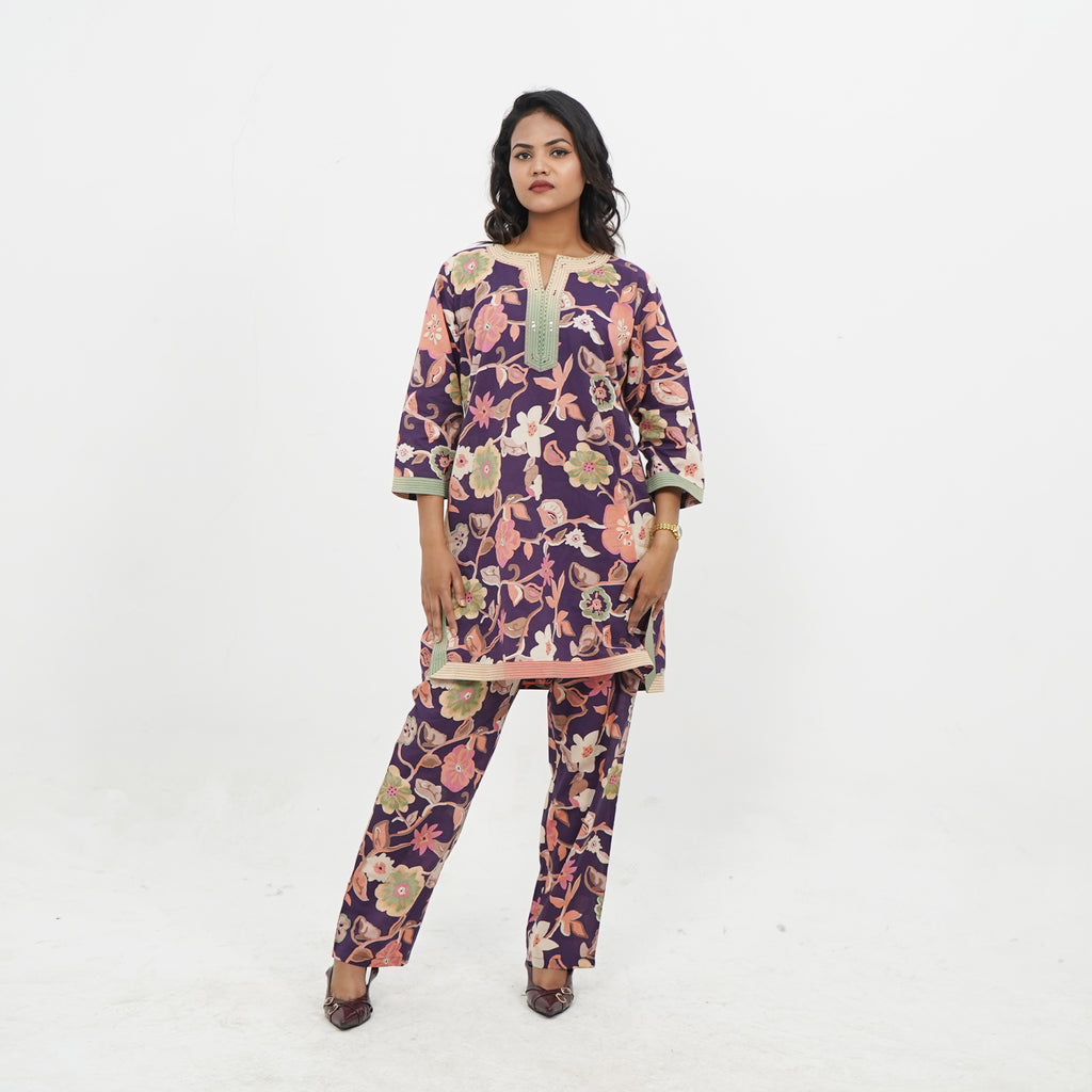 Purple Floral Print Cord-set