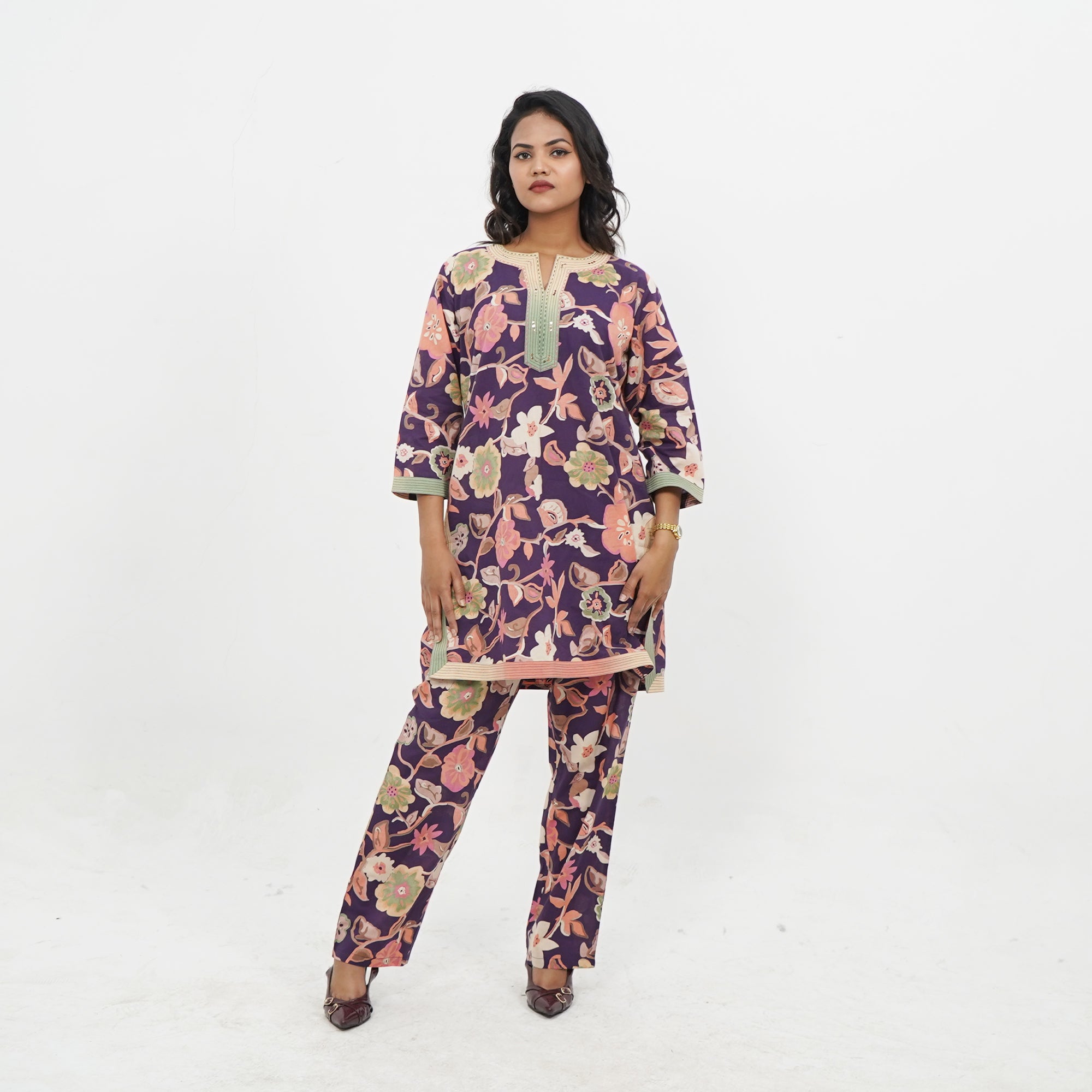 Purple Floral Print Cord-set