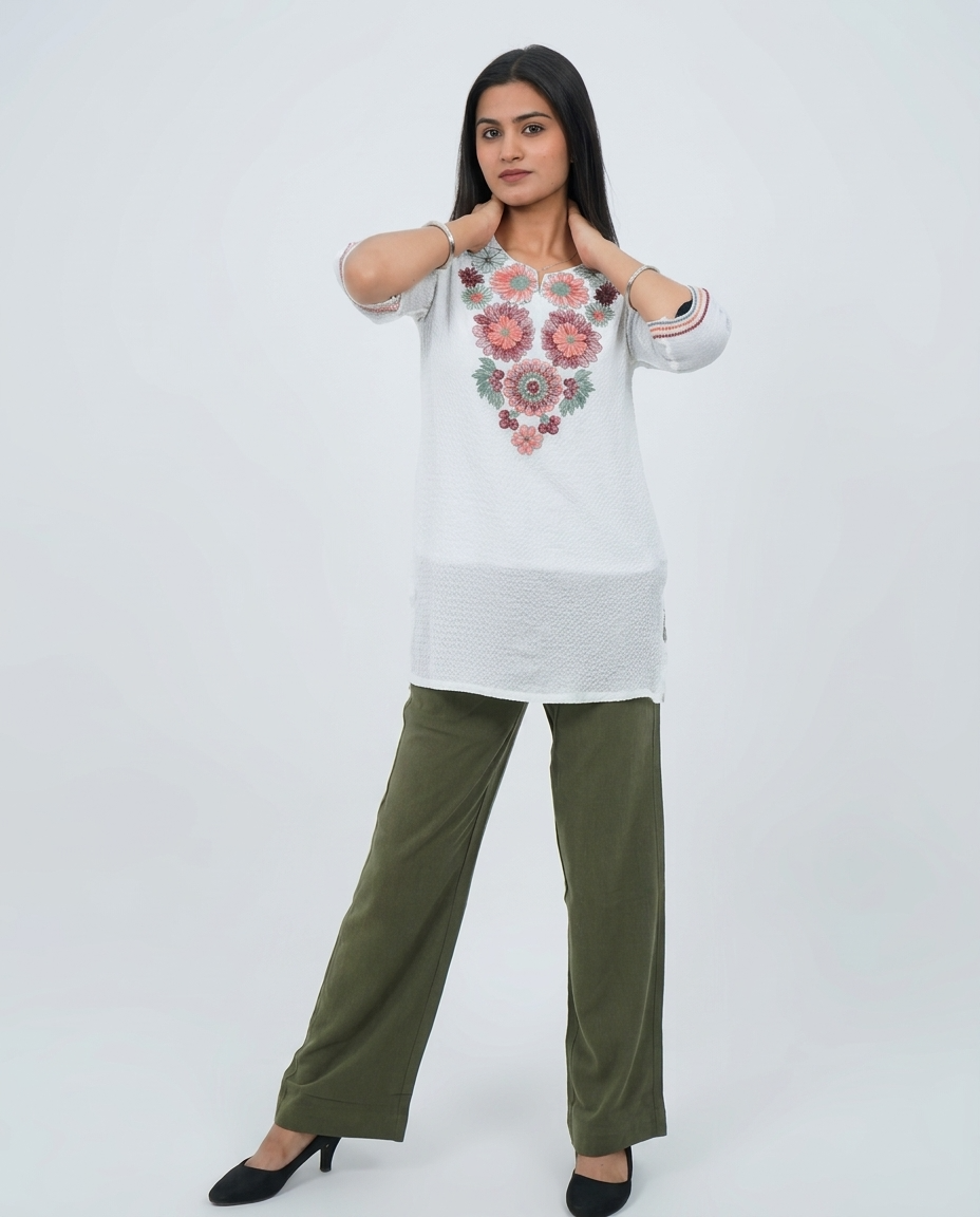 White Cotton Embroidered Top