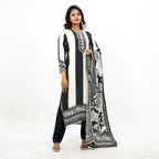 Cream and Black crepe Kurta Set
