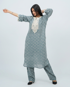 Teal-Blue Lace Ensemble Kurta set