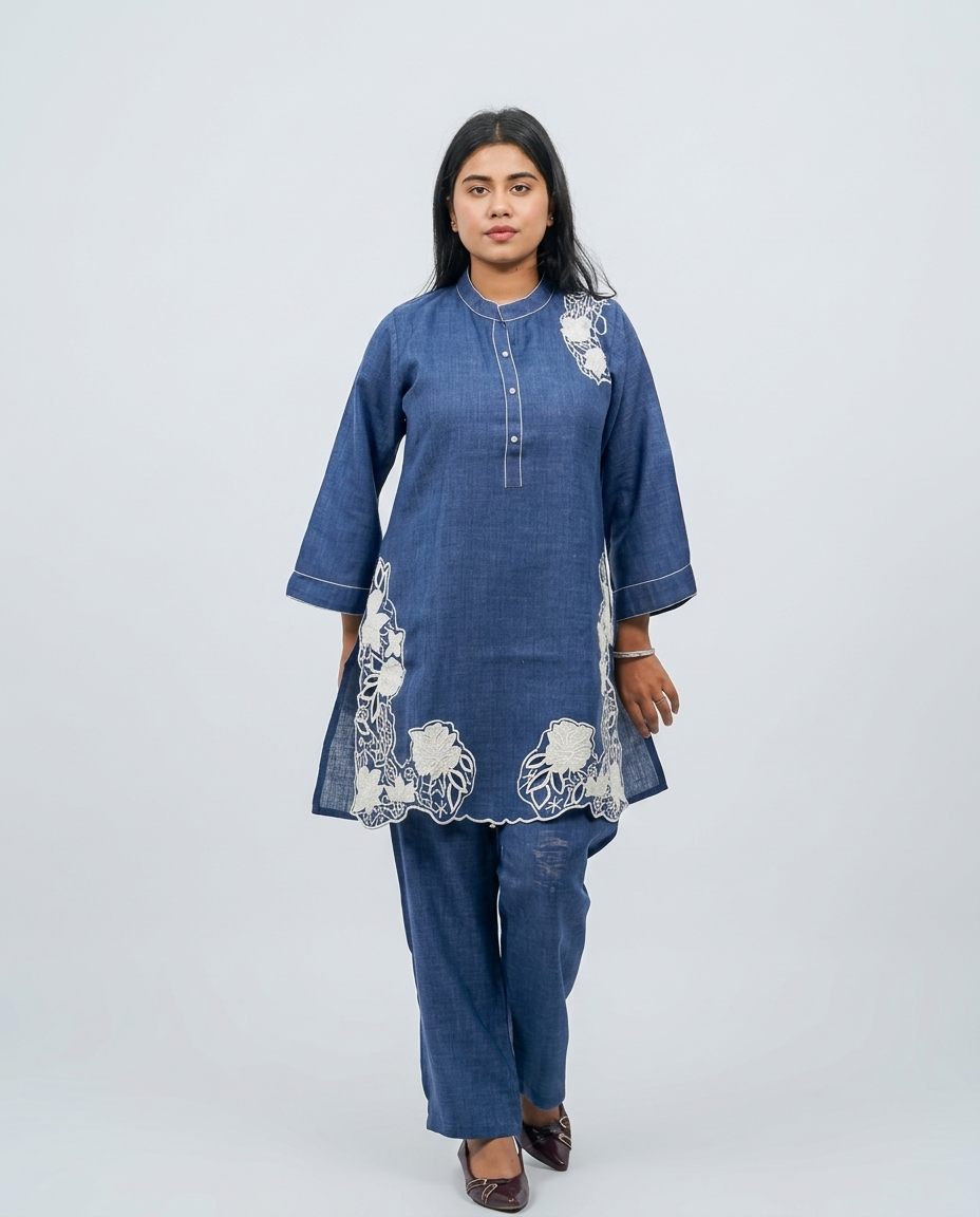 Blue Denim Cutwork Cord-set