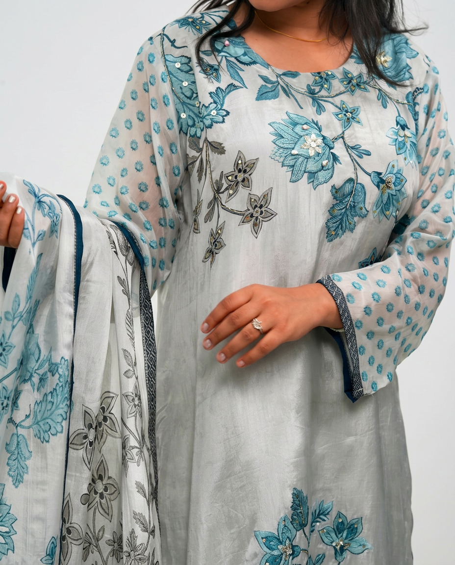 Light Grey Base Kurta Set
