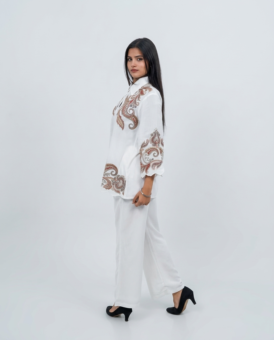 White Embroidered Cord-set