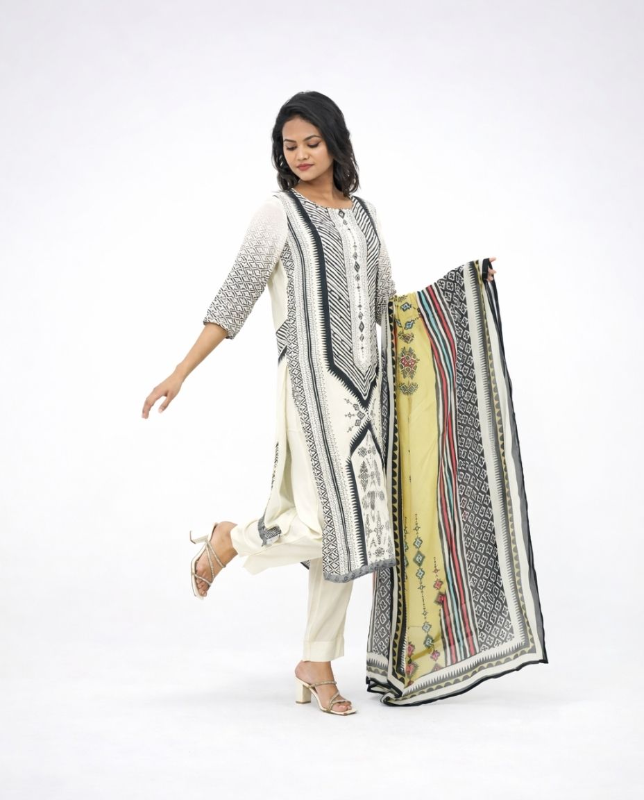 Off-White Crepe Kurta set