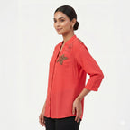 Coral Blossom Beaded Georgette Top