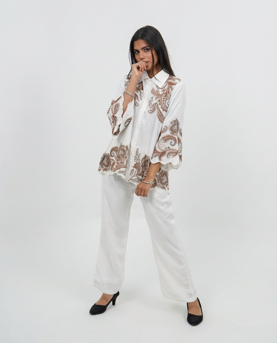 White Embroidered Cord-set