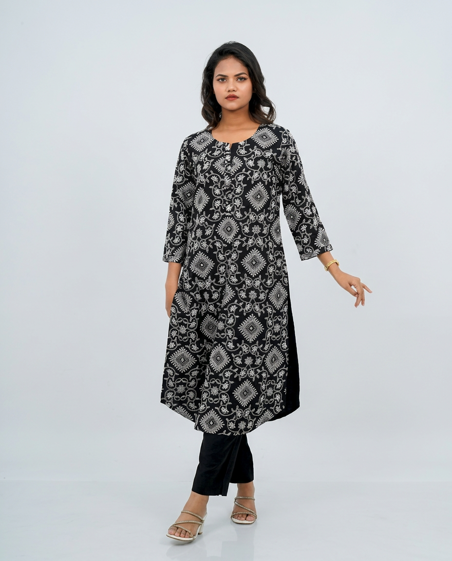 Black Muslin Embroidered Kurta set
