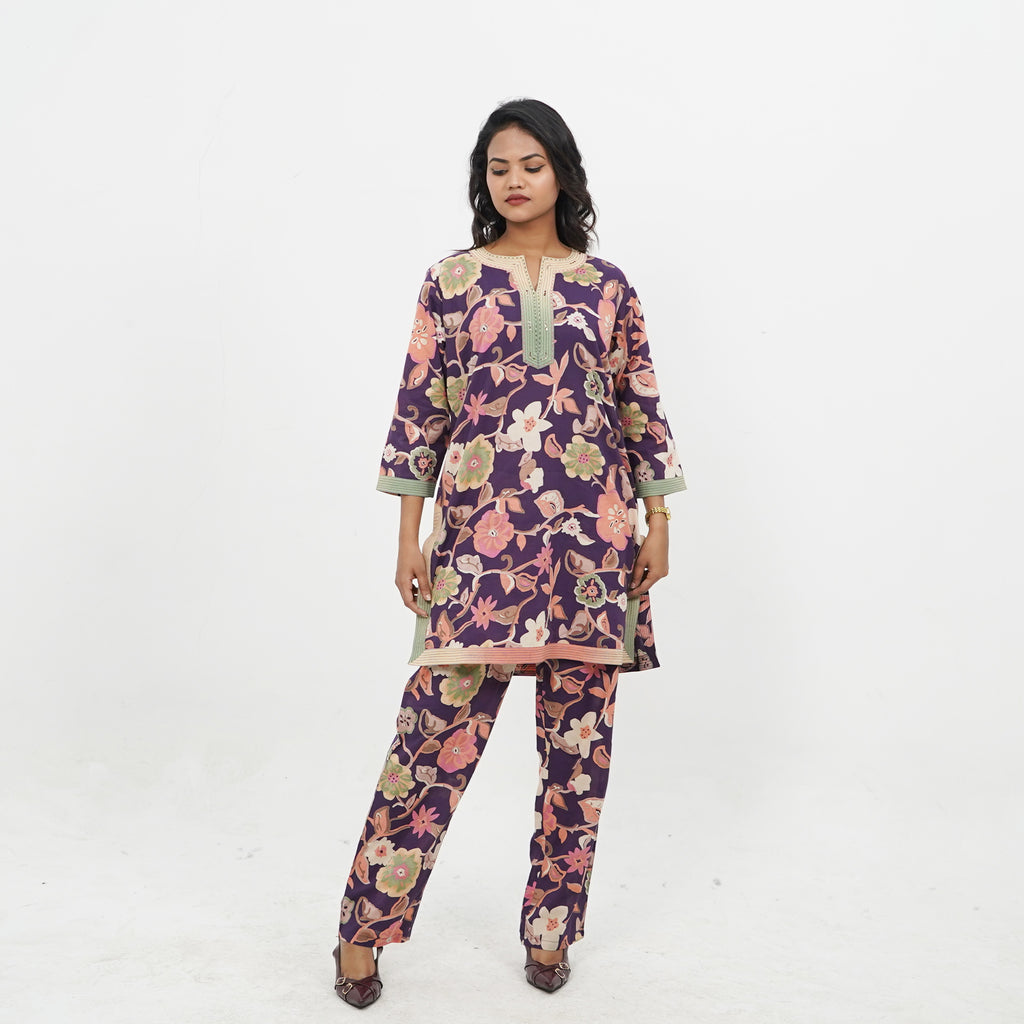 Purple Floral Print Cord-set