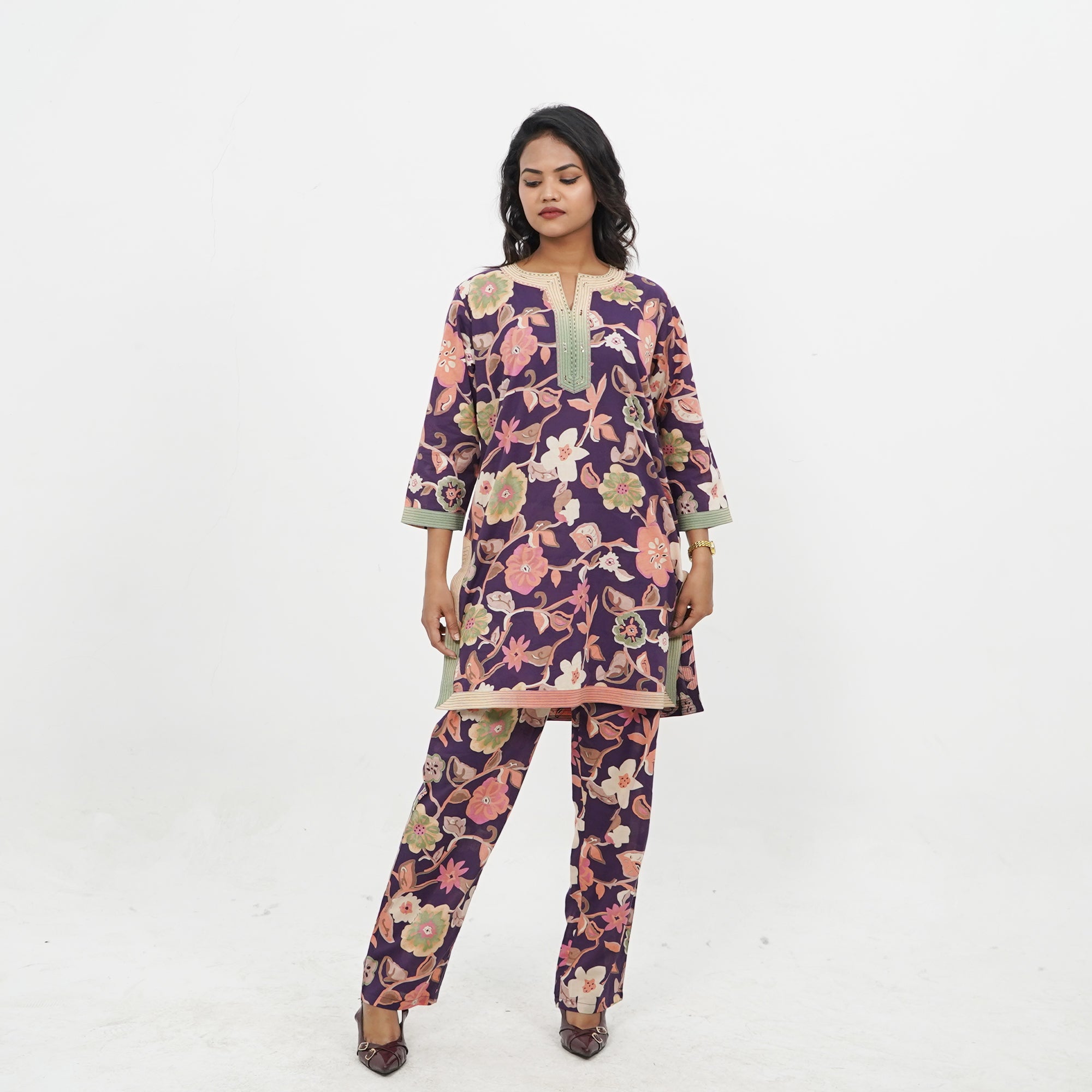 Purple Floral Print Cord-set