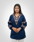 Elegant Blue V-Neck Top