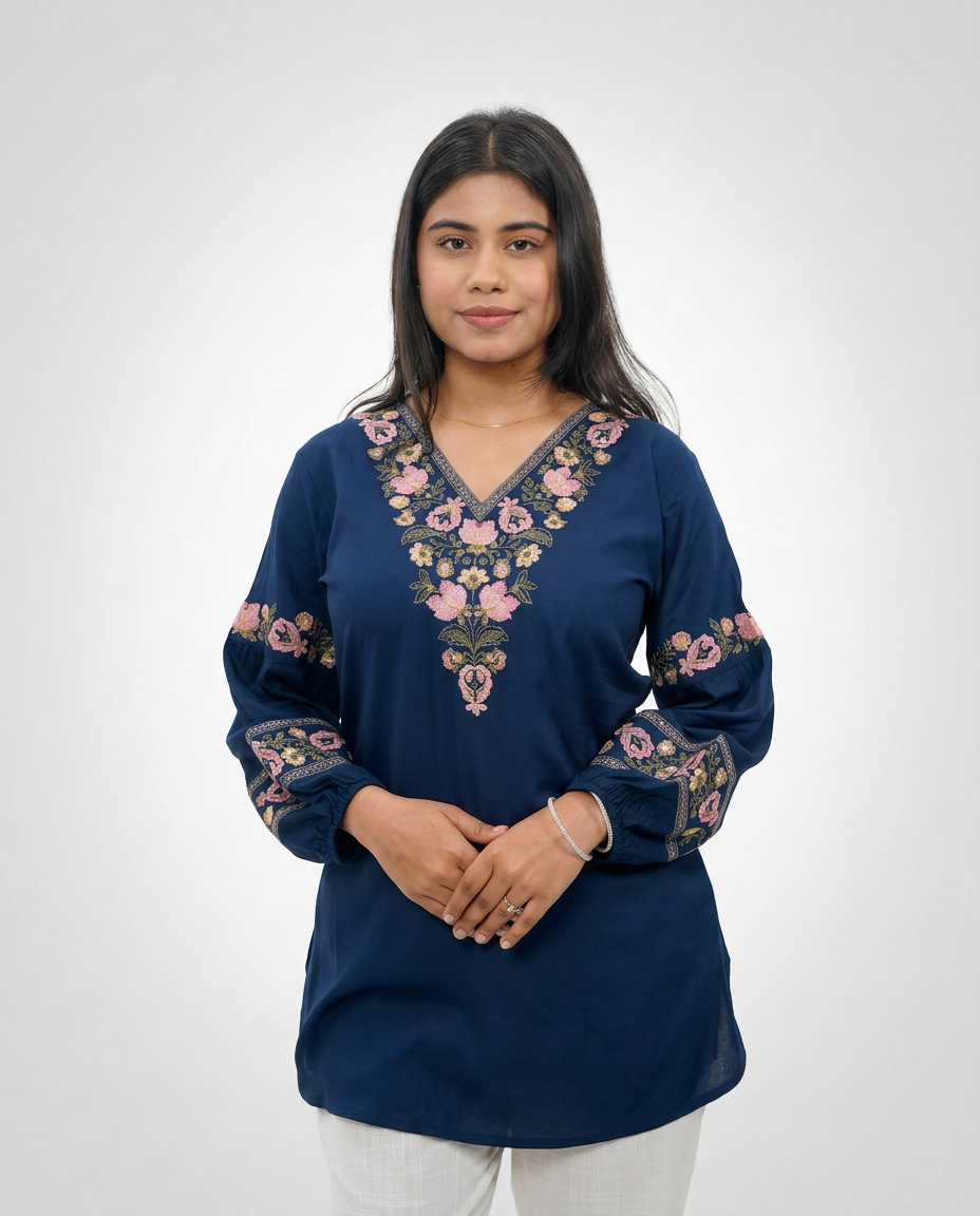 Elegant Blue V-Neck Top