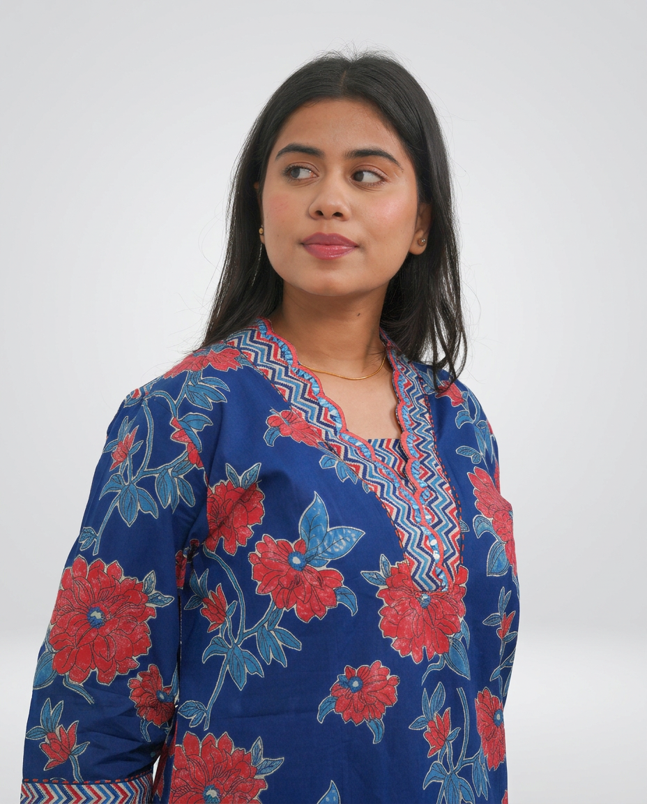 Deep Indigo Floral Cord-set