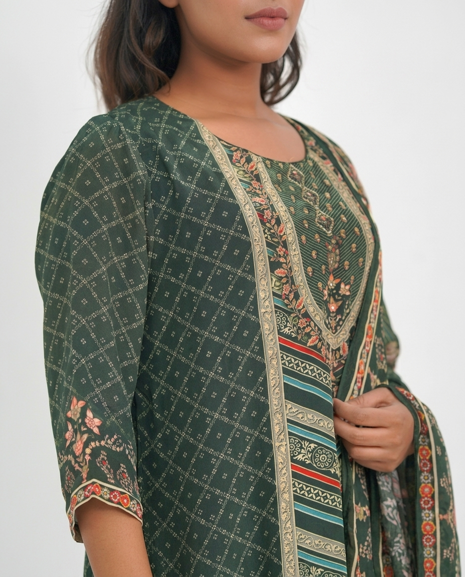 Olive Green Printed Kurta set