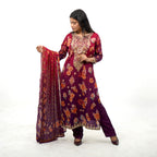 Wine-Toned Muslin Kurta Set
