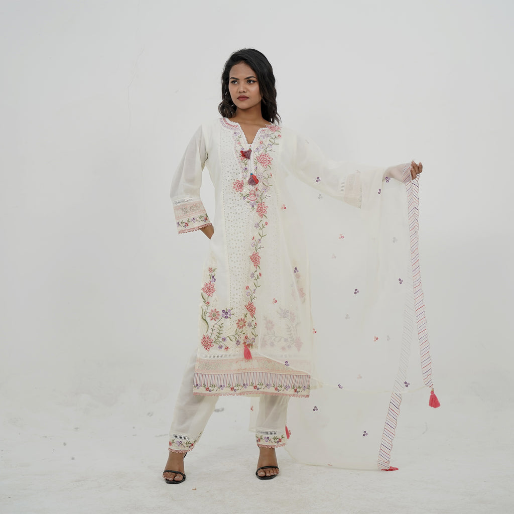 Off-White Cutwork Kurta  Set