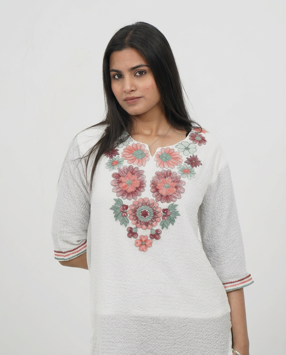 White Cotton Embroidered Top