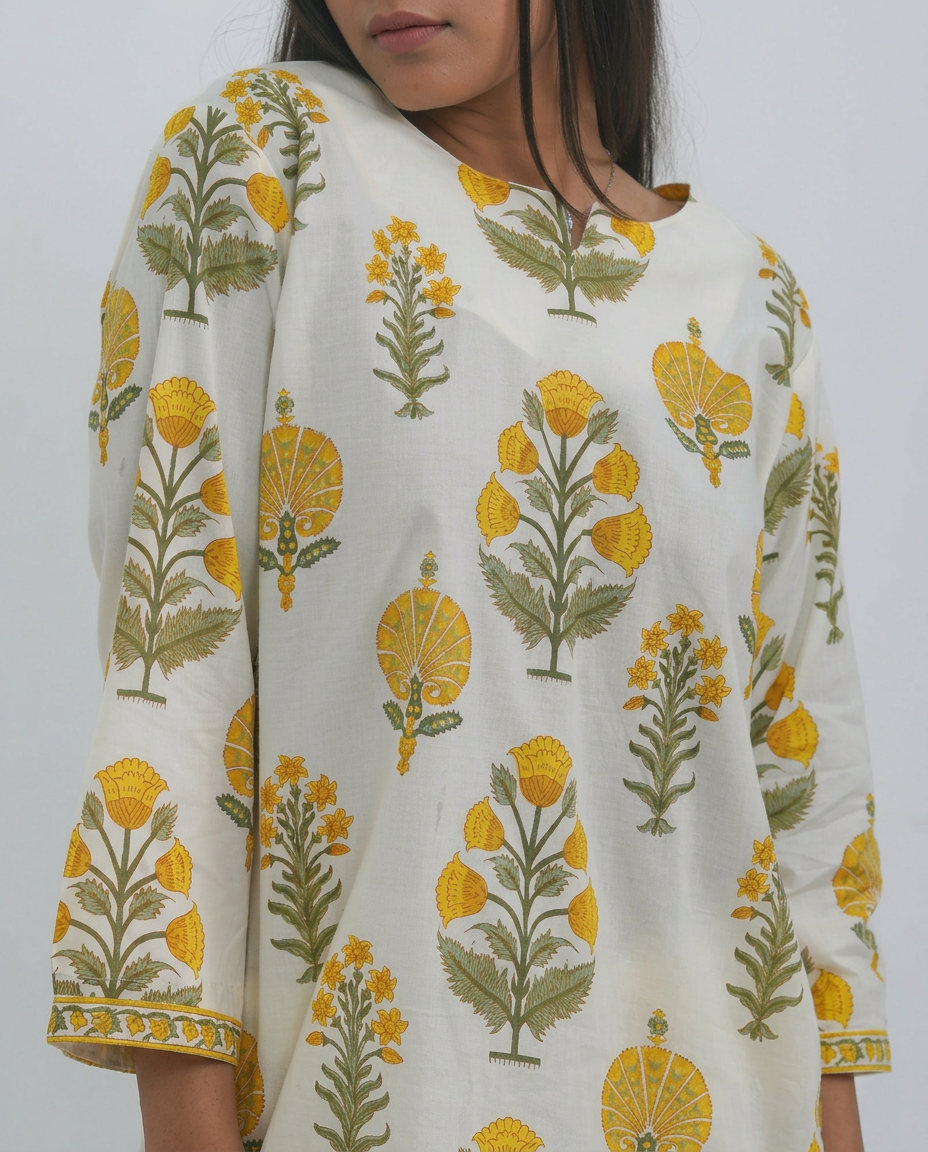 White Cotton Floral Cord-set