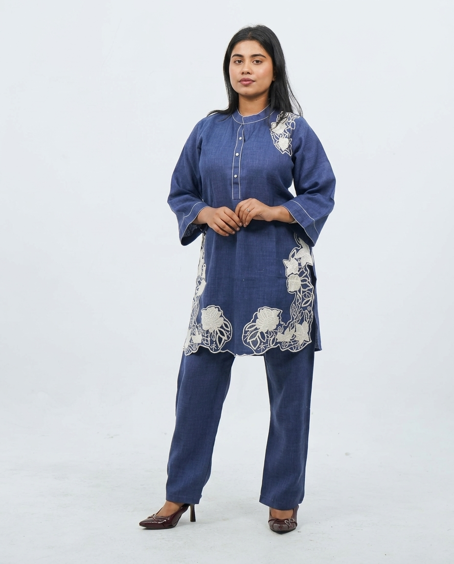 Blue Denim Cutwork Cord-set