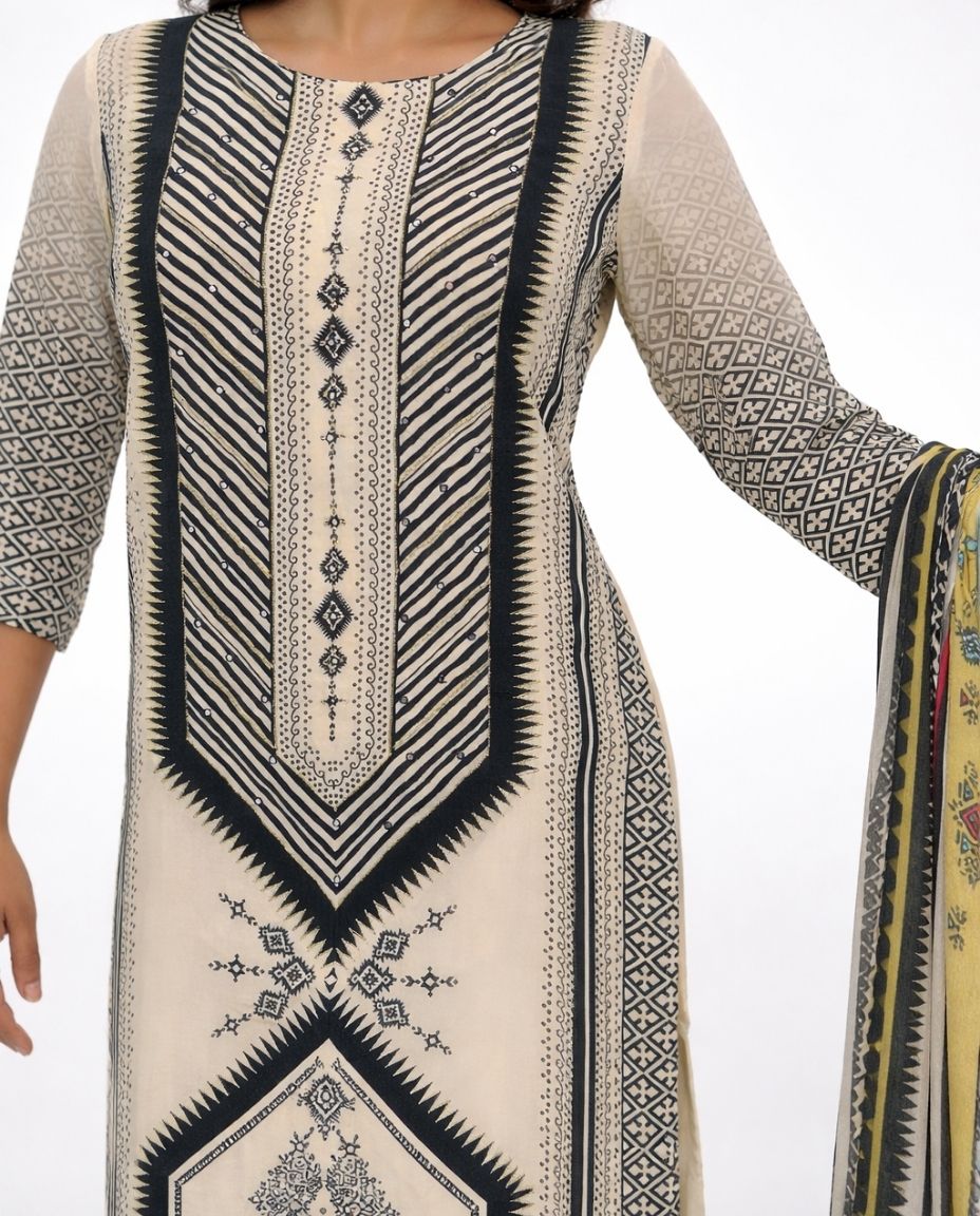 Off-White Crepe Kurta set
