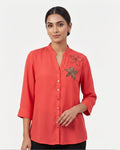 Coral Blossom Beaded Georgette Top