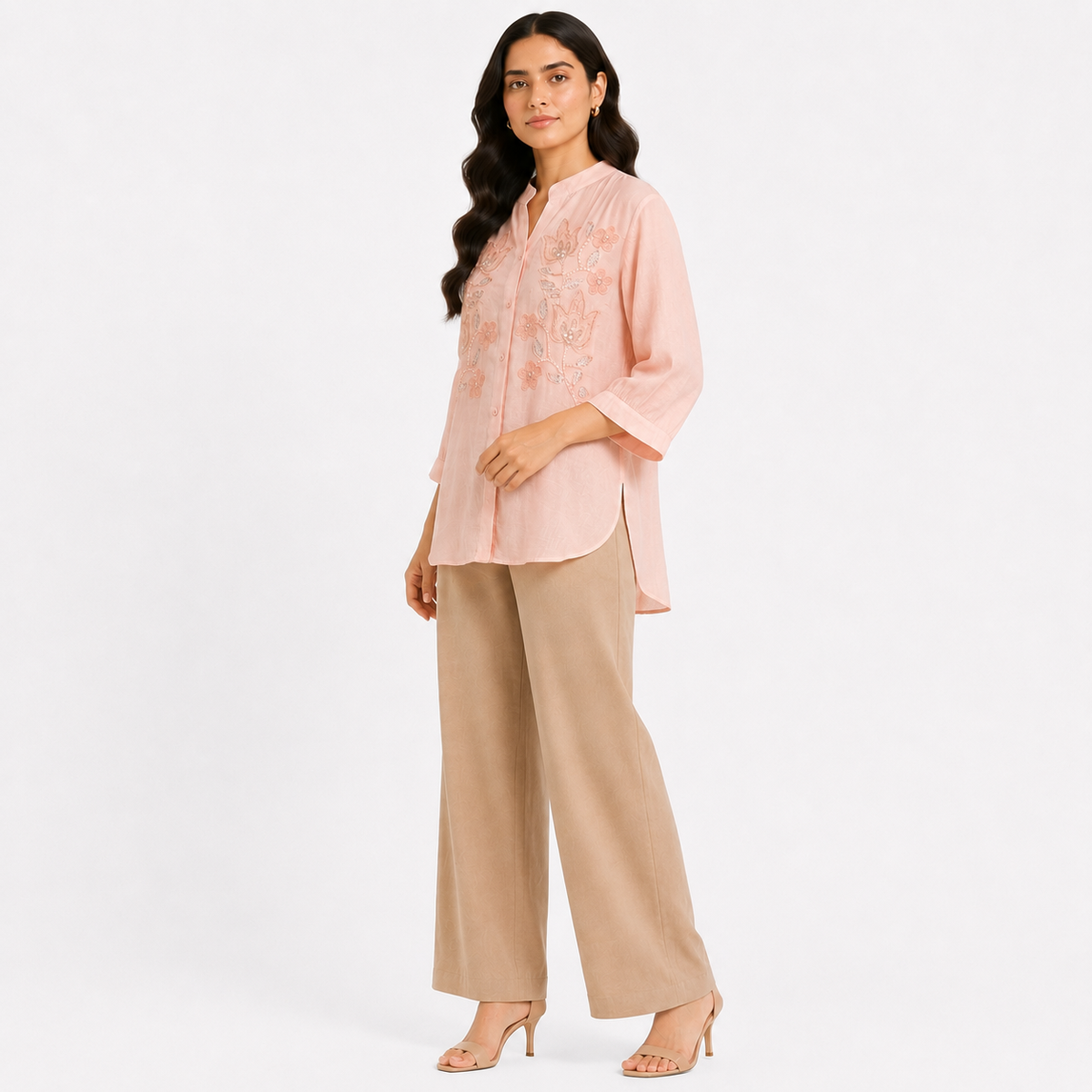 Blush Petal Embroidered Organza Top