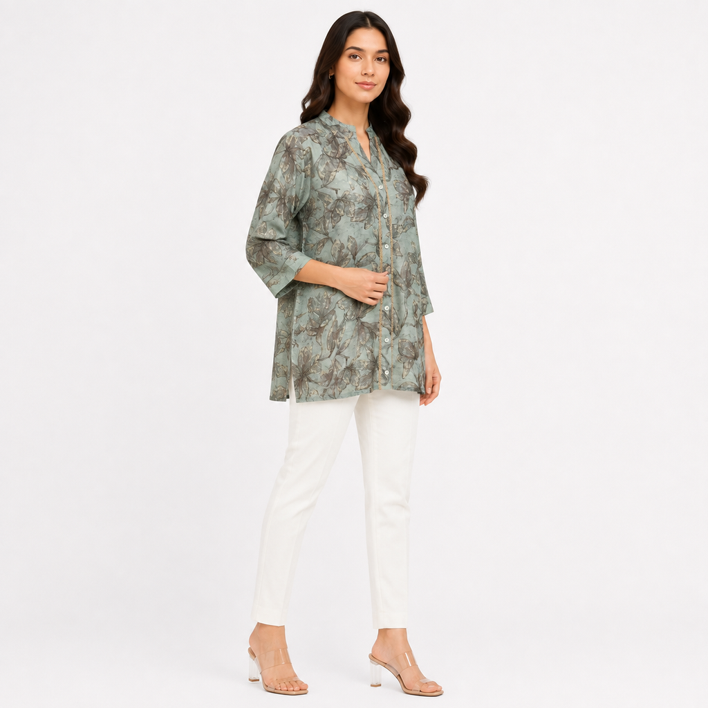 Sage Blossom Muslin Printed Top