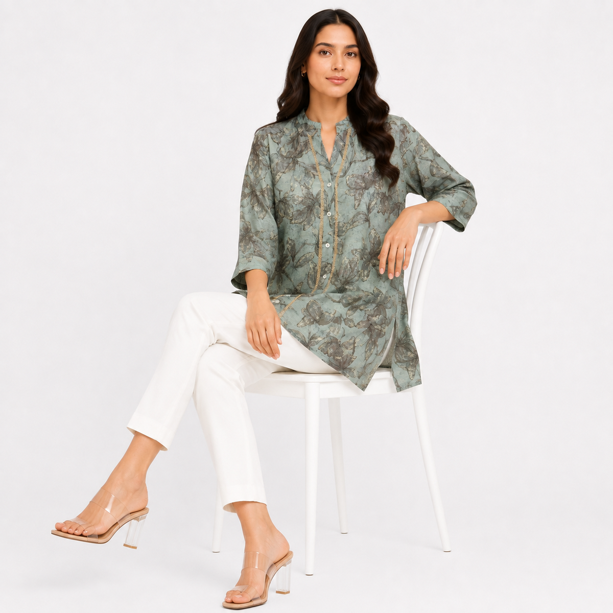 Sage Blossom Muslin Printed Top