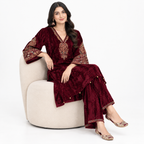Royal Maroon Velvet Embroidered Cord-set