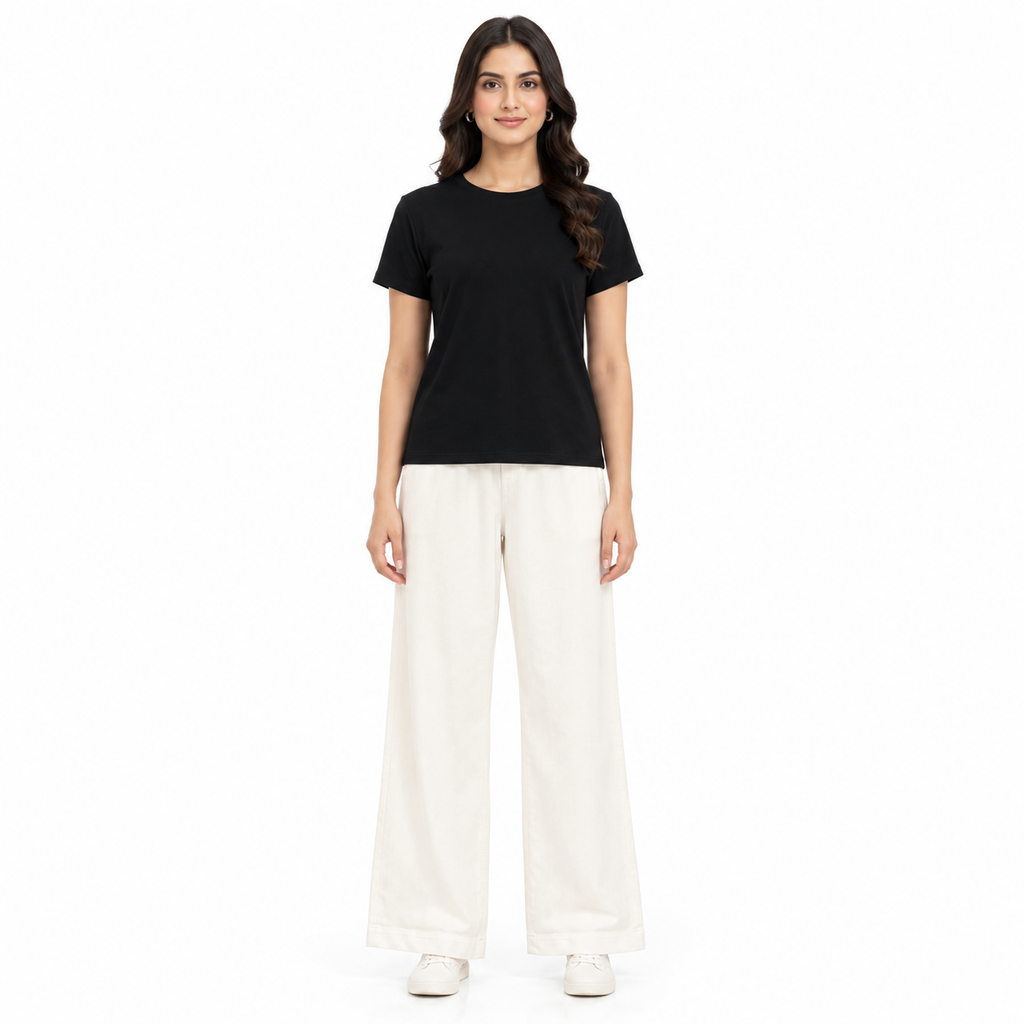 Premium White Parallel bottom with Clean Waistband