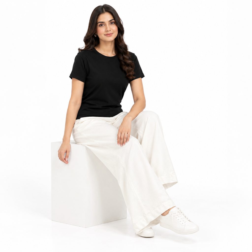 Premium White Parallel bottom with Clean Waistband