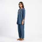 Indigo Motif Embroidered Denim Cord-set
