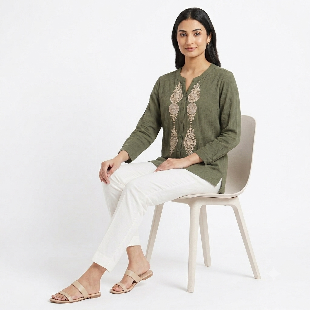 Olive Green Embroidered Top